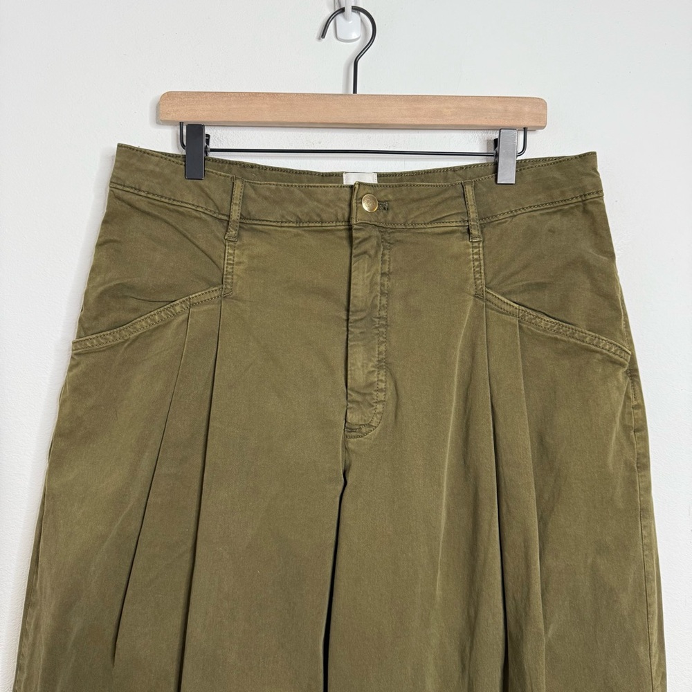Anthropologie Maeve Oversized Wide-Leg Pleated Chino Pants in Moss Green Size 12 - Picture 6 of 16
